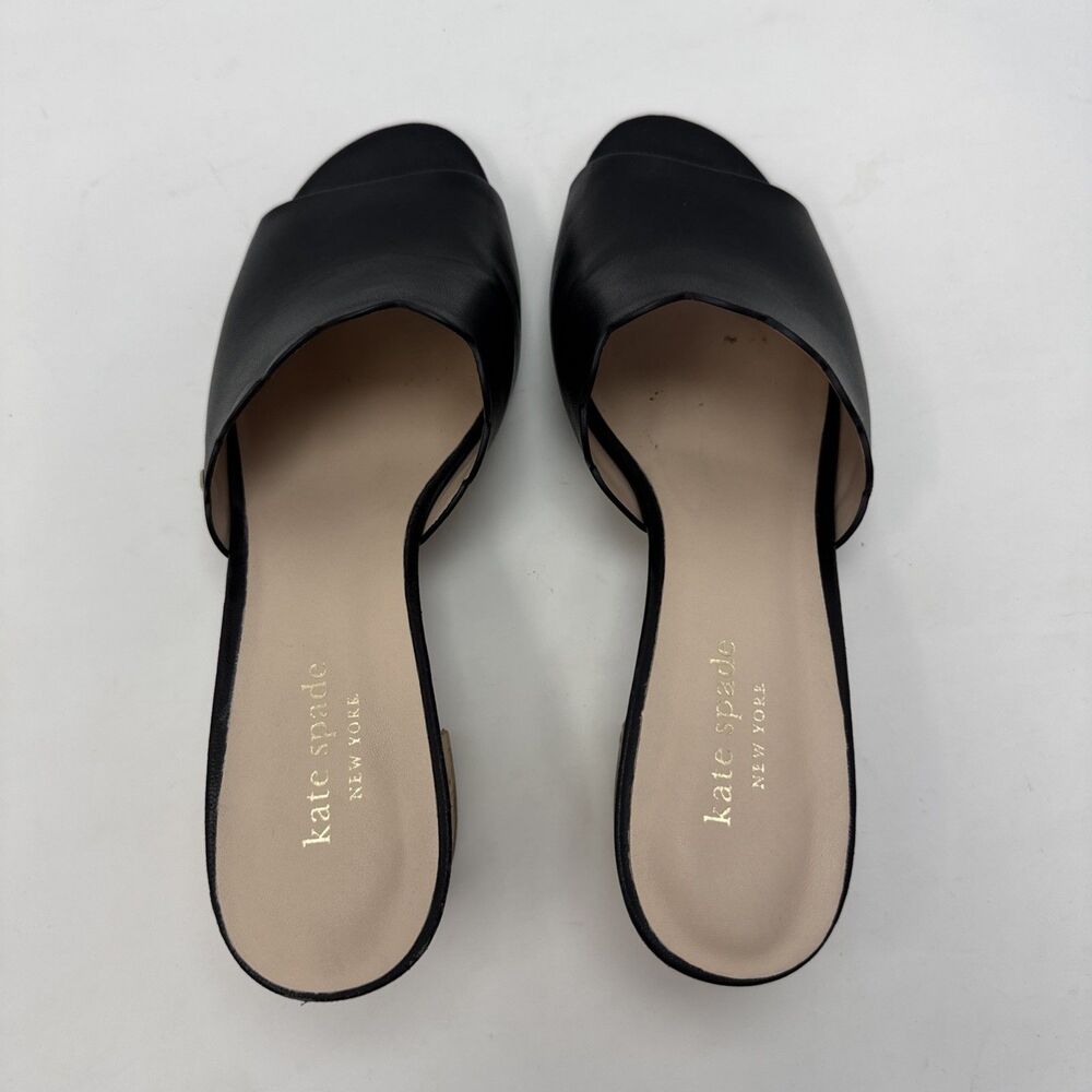 Kate Spade Black Leather Scalloped Edge Block Heel Open Toe Mules Women's 8.5M - Picture 6 of 10